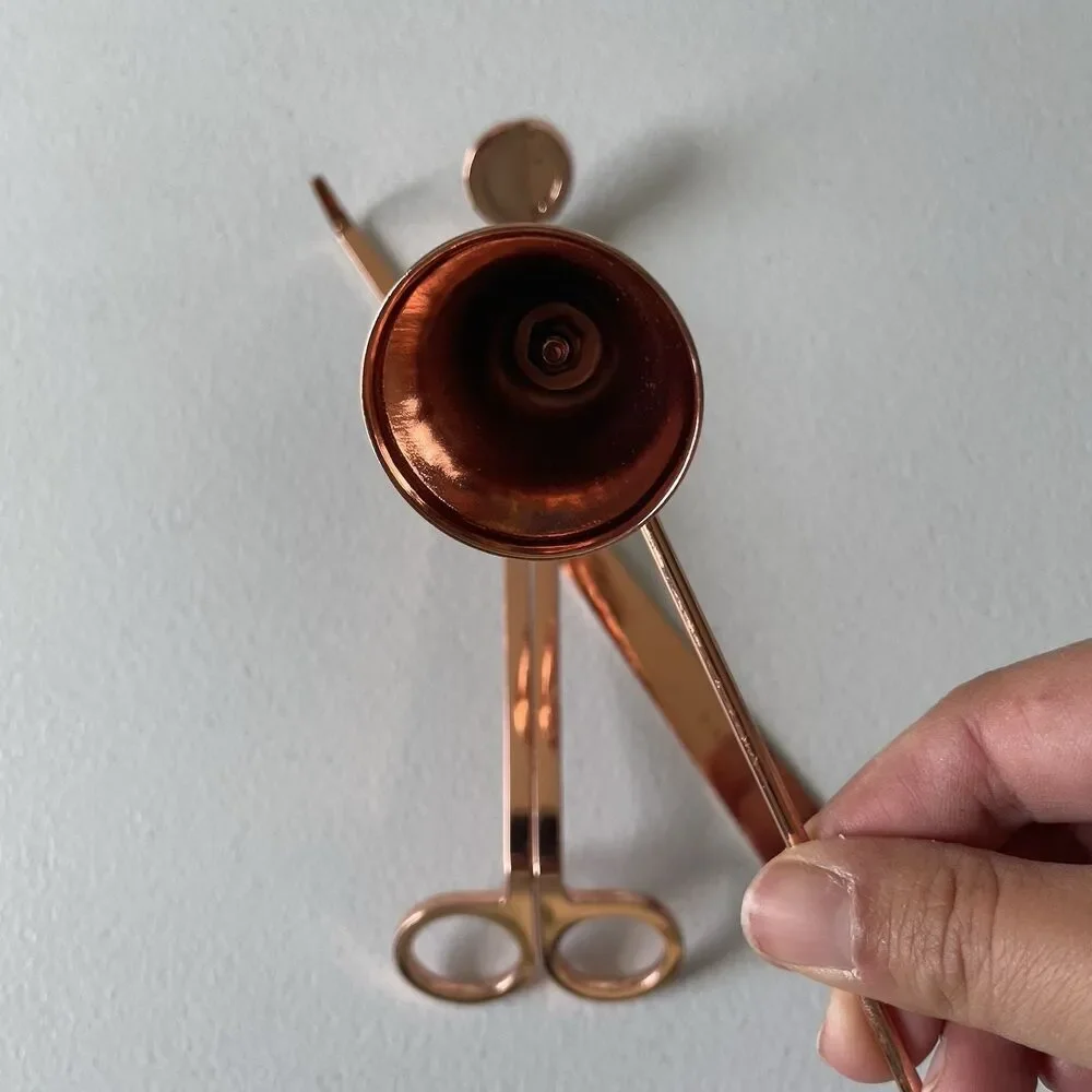 Anthropologie Home Candle Care Kit Rose Gold Snuffer, Wick Trimmer, Set of 3